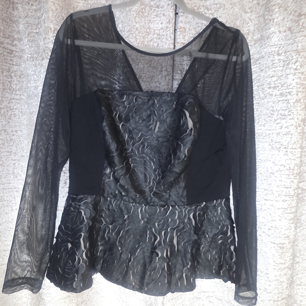 Boston Proper Black Sheer Floral Blouse